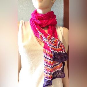 Vibrant Missoni Open Knit Pink, White, and Purple  Women's Scarf